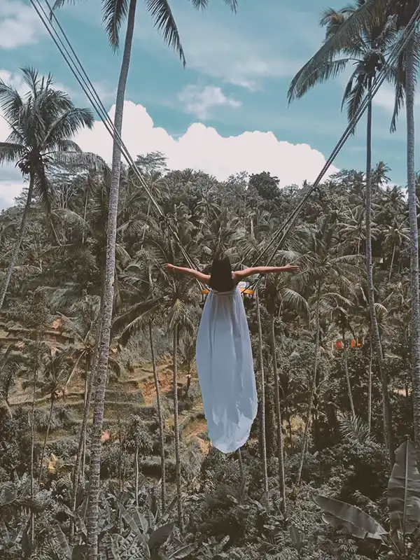 Tegallalang Swing and Rice Terraces Ubud - breathtaking Bali rice paddies, famous rice field swing in Tegallalang, lush green valley views, best Bali nature and photo location by Bali Wonders Tour